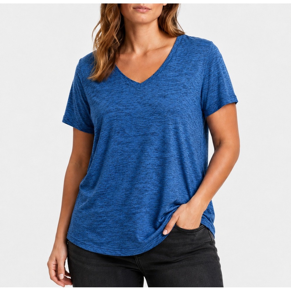 SPX Womens XL Blue Space Dye V Neck Short Sleeve Performance Activewear Shirt